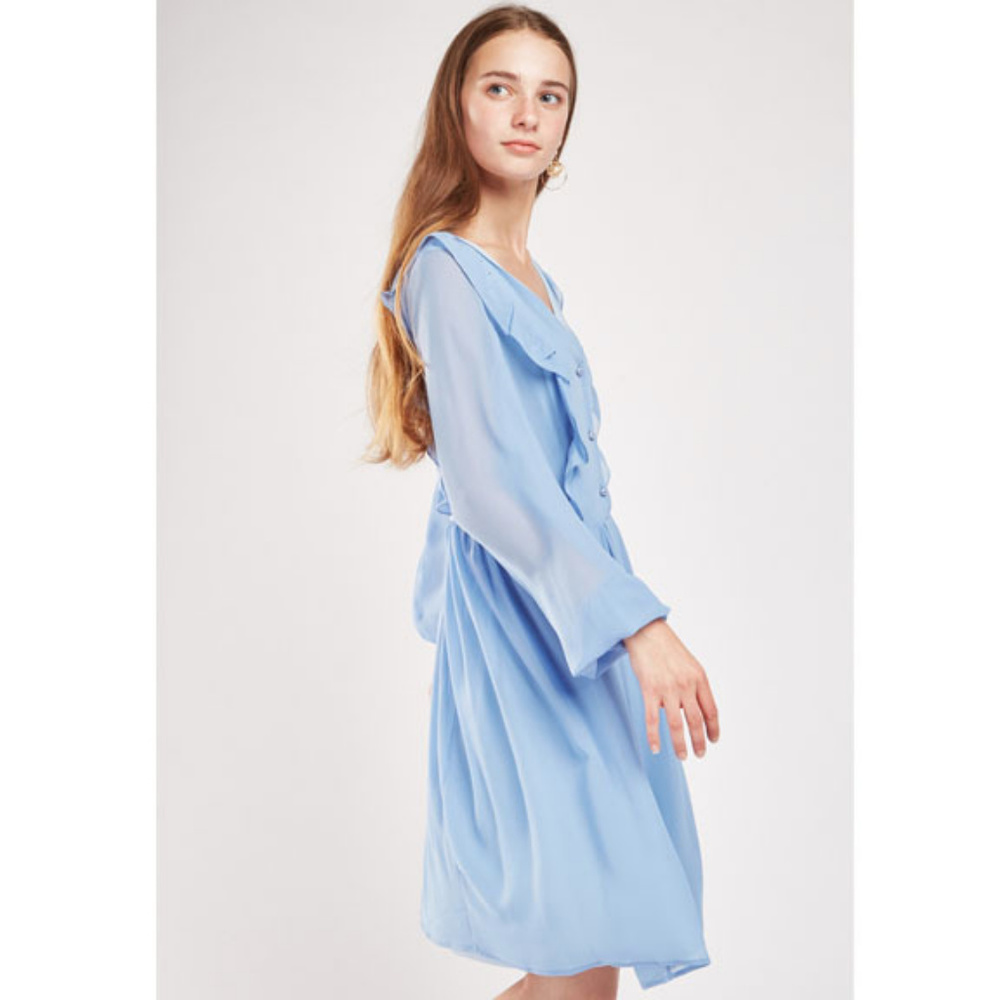 🍩 Sheer Chiffon Ruffle Tea Dress M